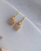 Rose Quartz & Pearl Gold Hook Drop Earrings