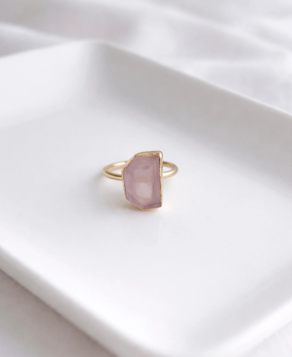 Rose Quartz gemstone ring for women with gold finish
