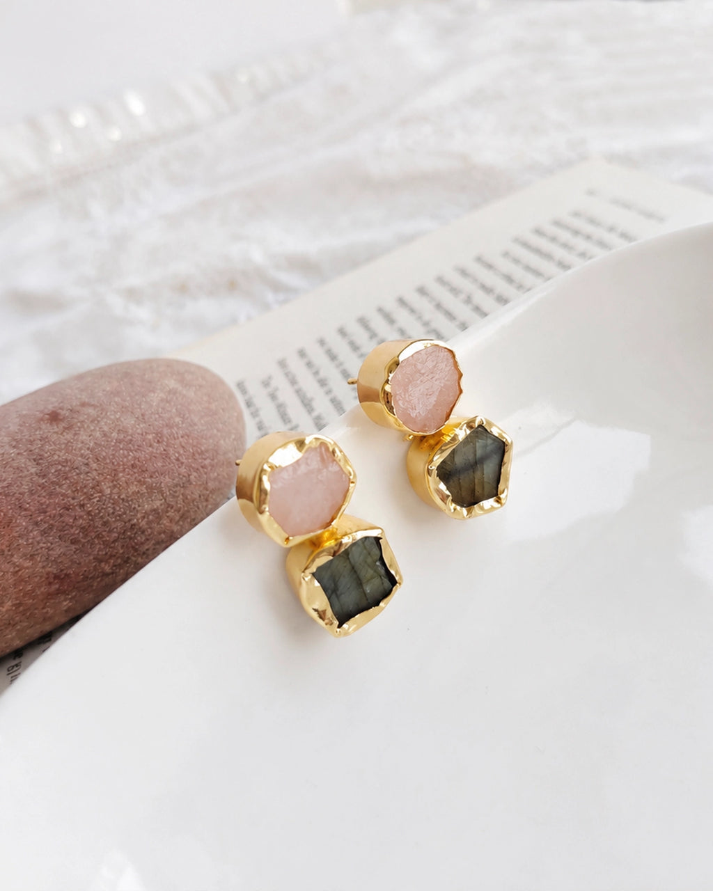 Rose Quartz & Labradorite Harmony Drop Earrings