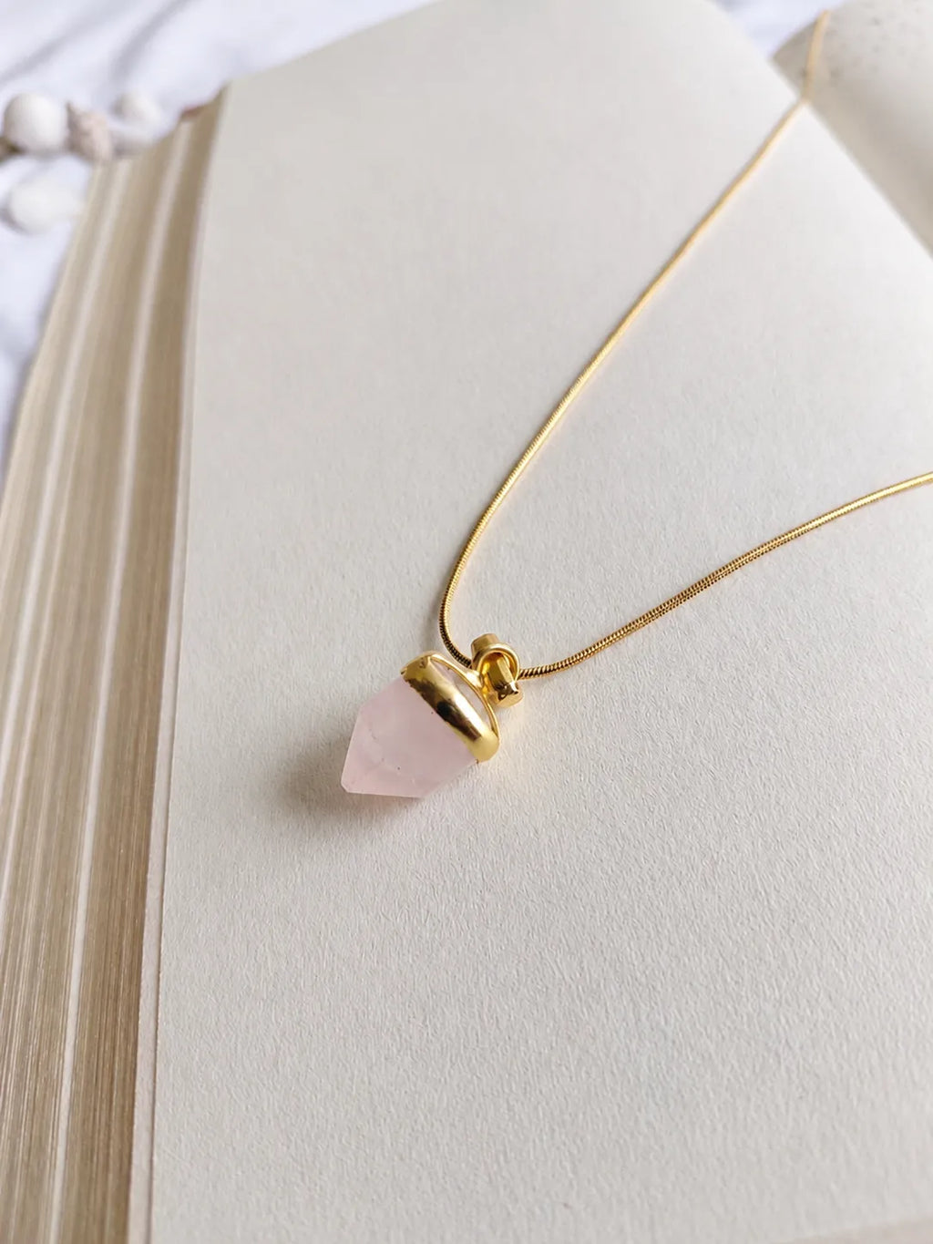 Rose Quartz pointed pendant necklace with gold-plated chain