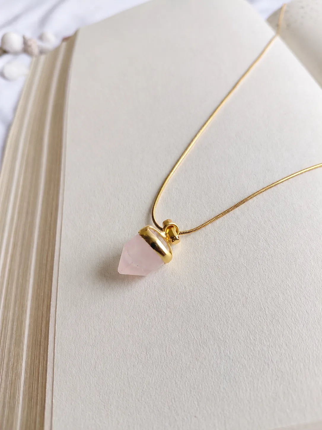 Rose Quartz pointed pendant necklace with gold-plated chain