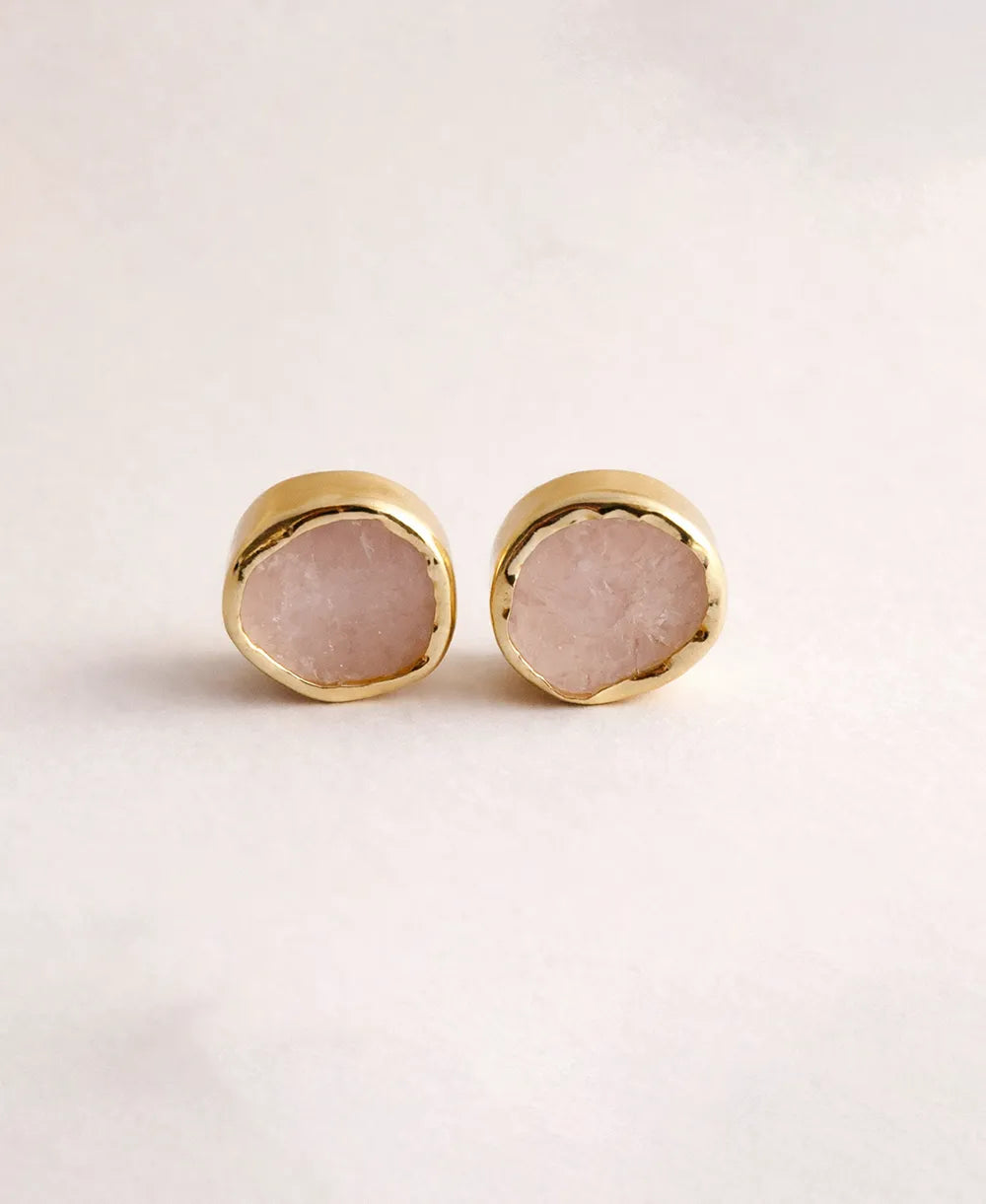 Amour Rose Quartz Gemstone Stud Earrings