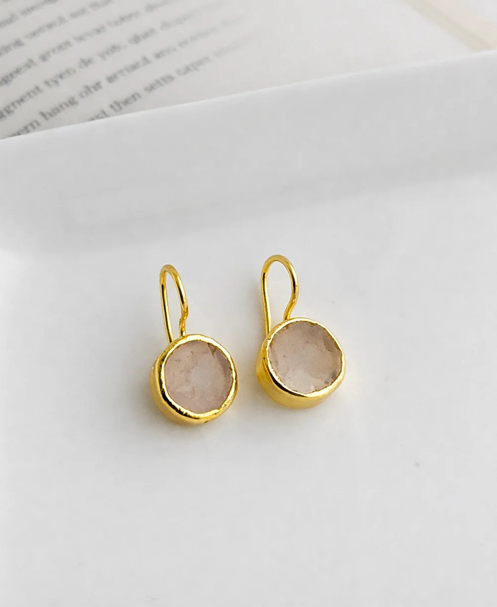 Minimal Rose Quartz Gold Drop Earrings