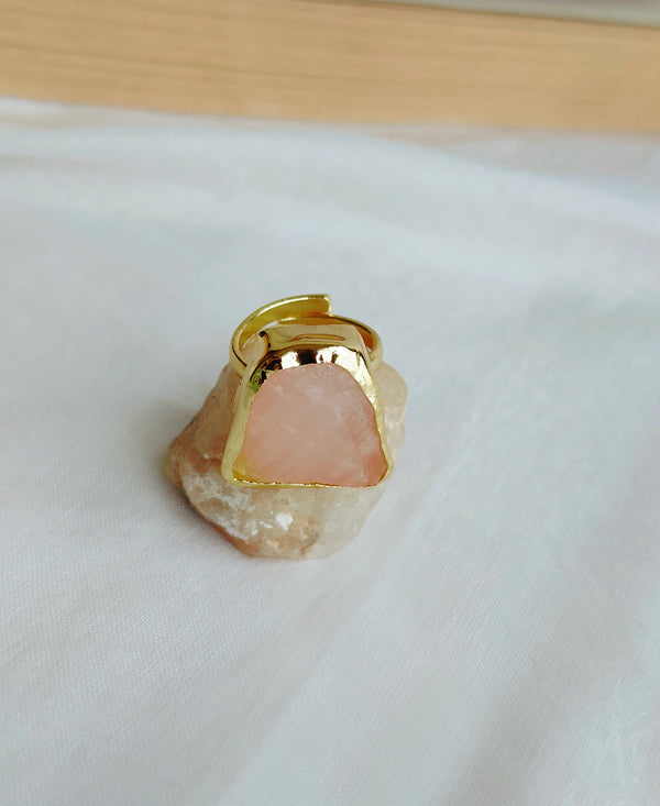 Handmade Raw Rose Quartz Gold Ring