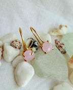 Round Rose Quartz gold-plated hook earrings for women