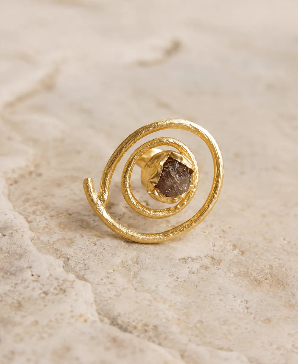 Smoky Quartz Halo Gold Ring