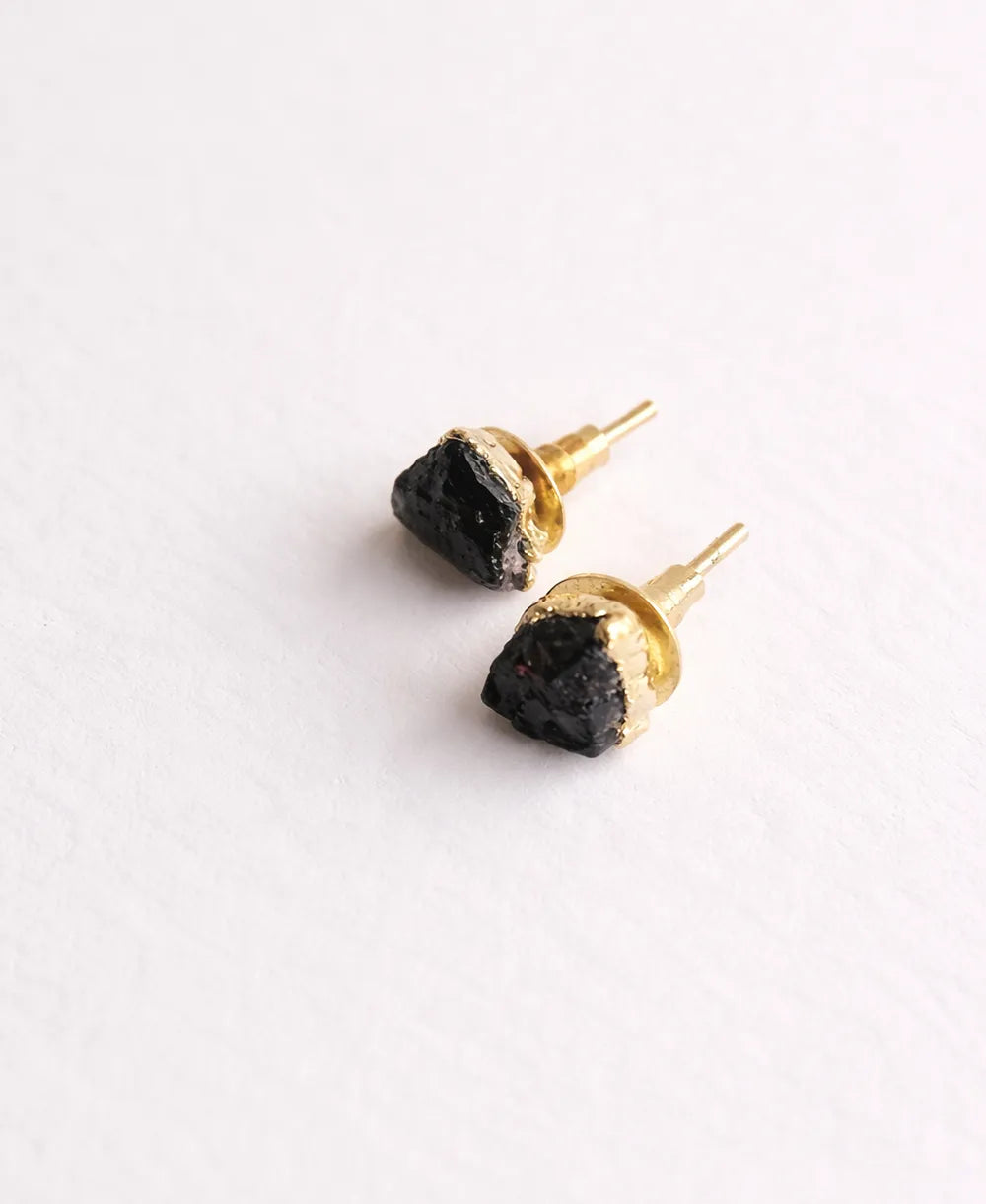 Raw Black Tourmaline Stud Earrings