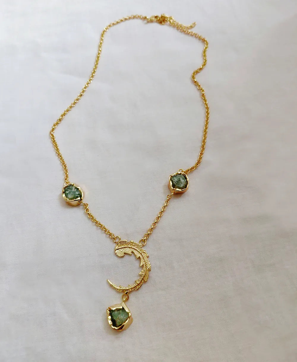 Solmist Muse gold-plated moon jewellery set with raw green stones