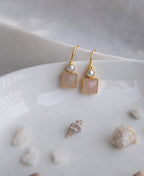 Rose Quartz & Pearl Gold Hook Drop Earrings
