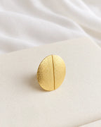 Split oval 18K gold plated textured statement ring - view 2