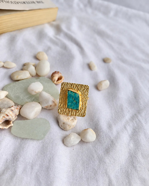 Amazonite Hammered Gold Statement Ring