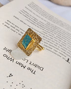 Amazonite Hammered Gold Statement Ring