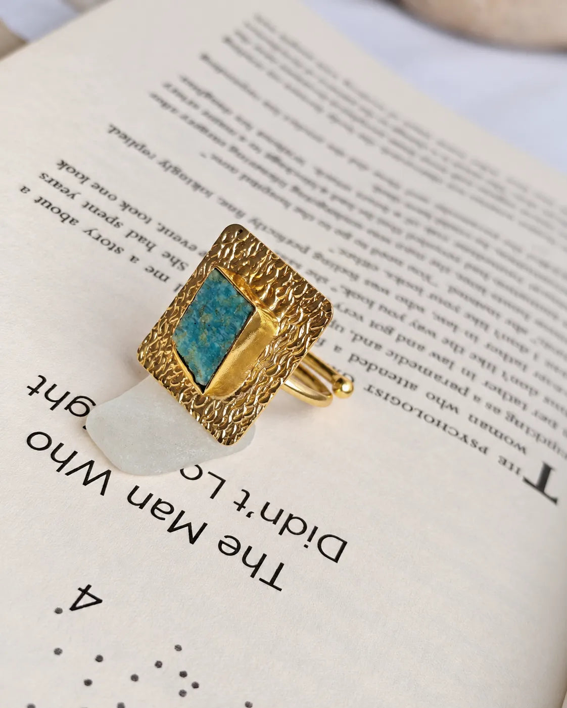 Amazonite Hammered Gold Statement Ring