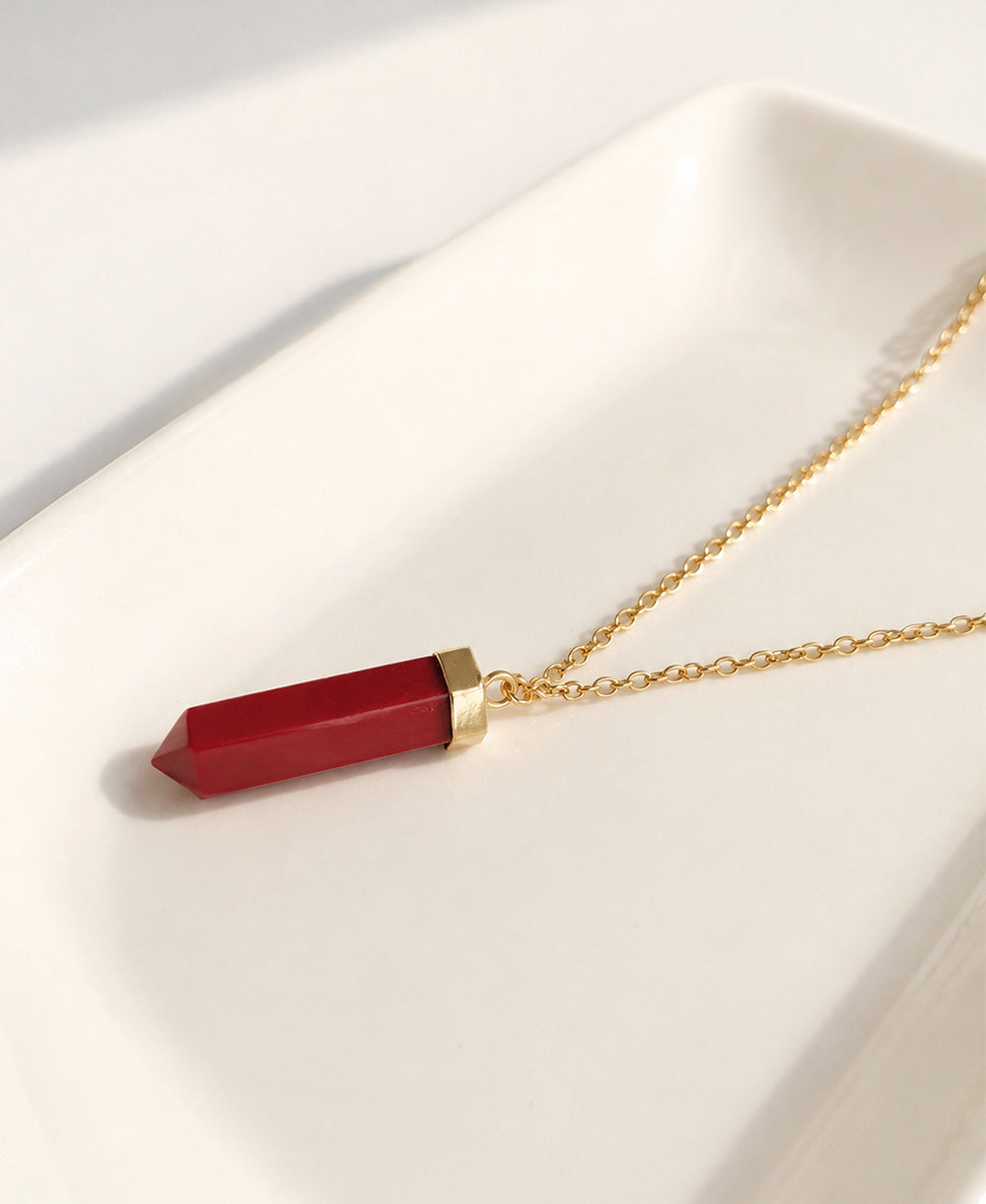 Red Carnelian Crystal Point Pendant Necklace