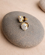White Stone Prong Set Gold Stud Earrings