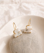 Lunar Mist Moonstone Earrings with natural white moonstone gemstones and 18K gold-plated French hook setting.
