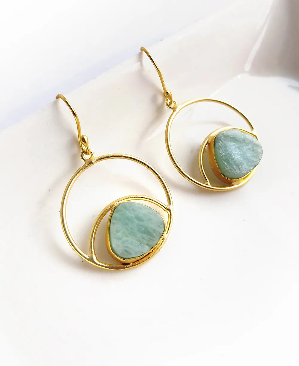 Amazonite Gold Orbit Drop Earrings