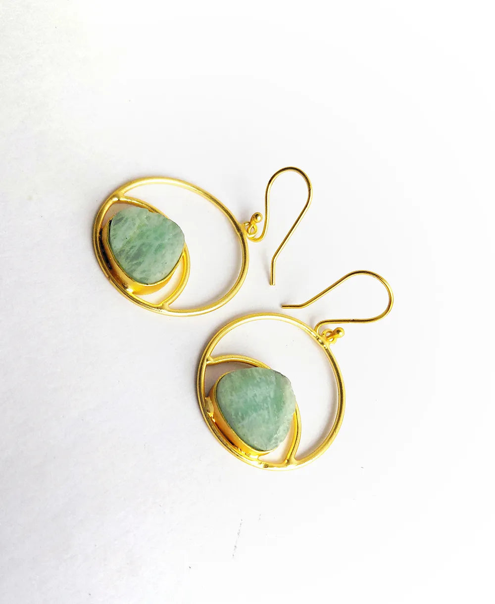 Amazonite Gold Orbit Drop Earrings