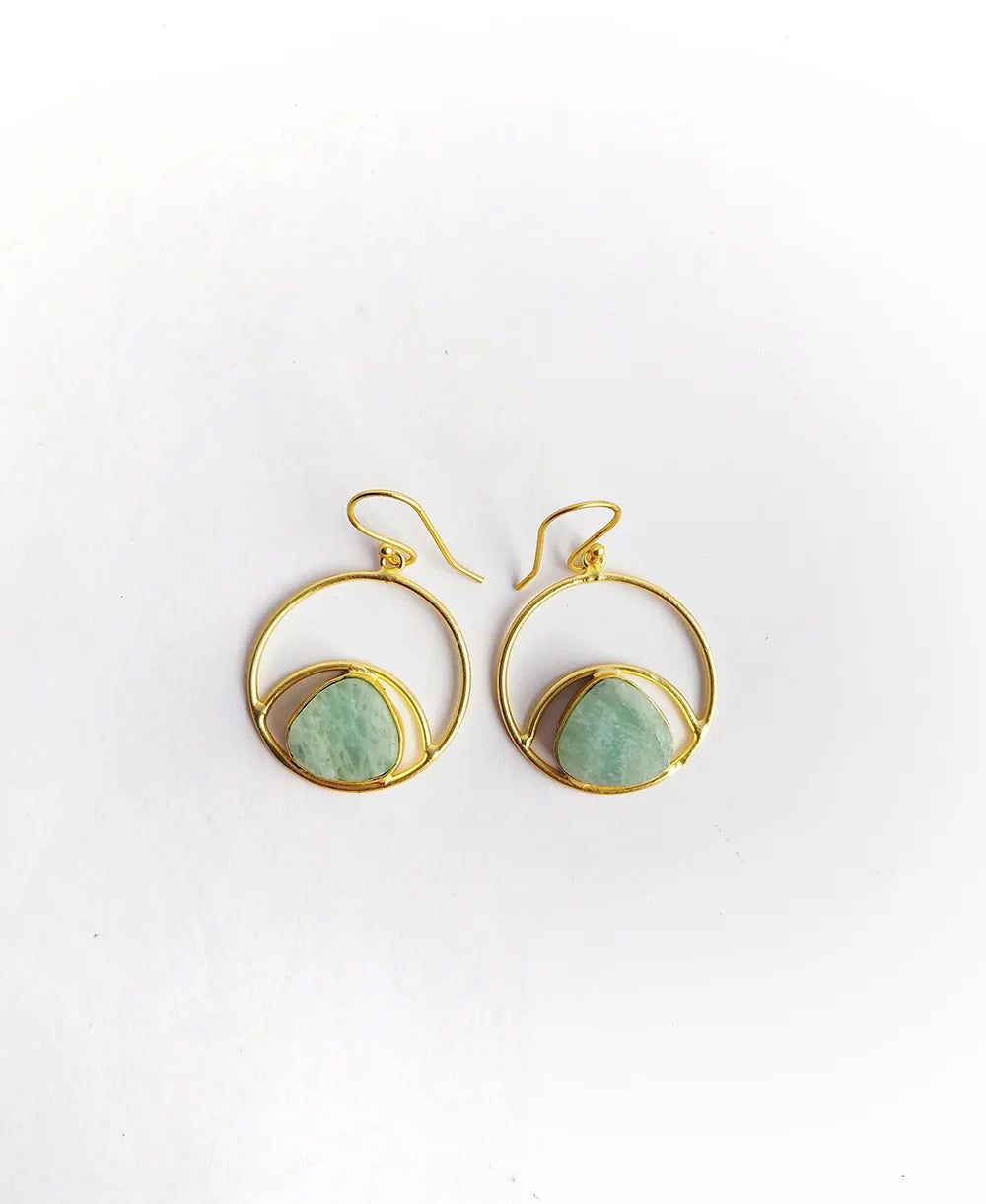 Amazonite Gold Orbit Drop Earrings