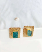Amazonite Muse 18K gold plated stud earrings front view