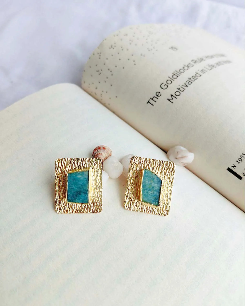 Amazonite Muse textured gold plated stud earrings product view