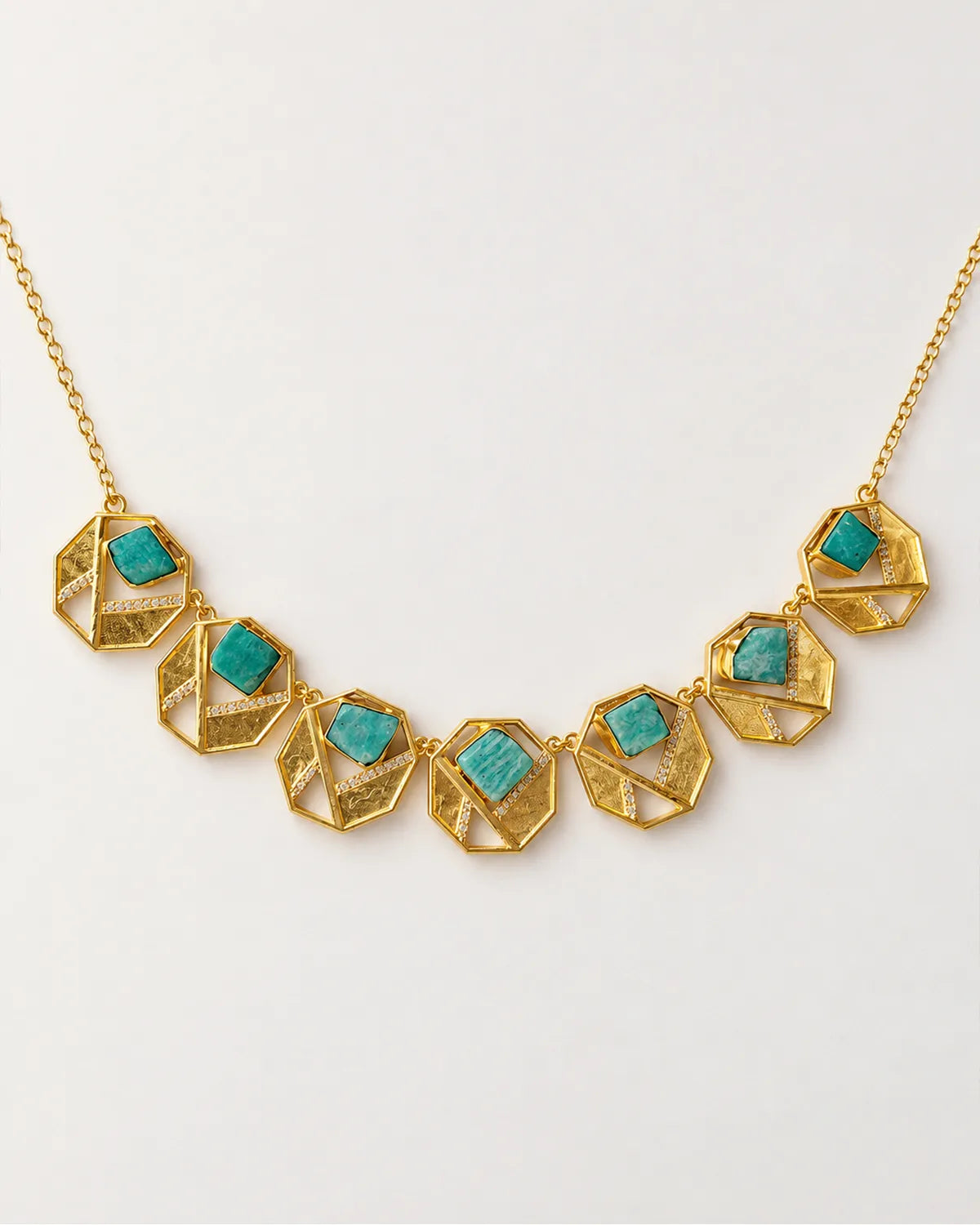 Amazonite geometric statement necklace set