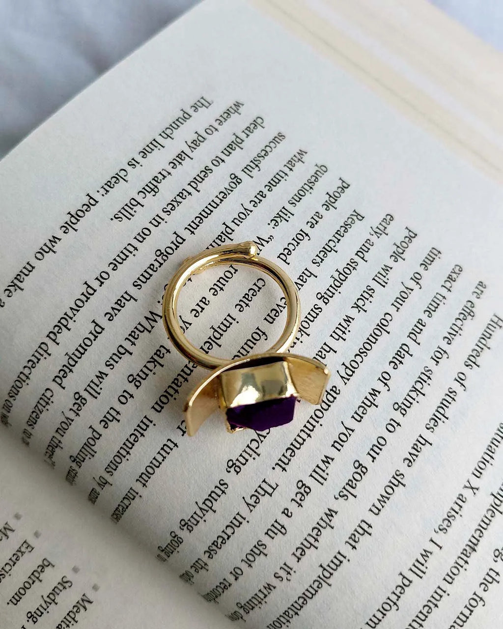 Amethyst gold plated gemstone ring side view