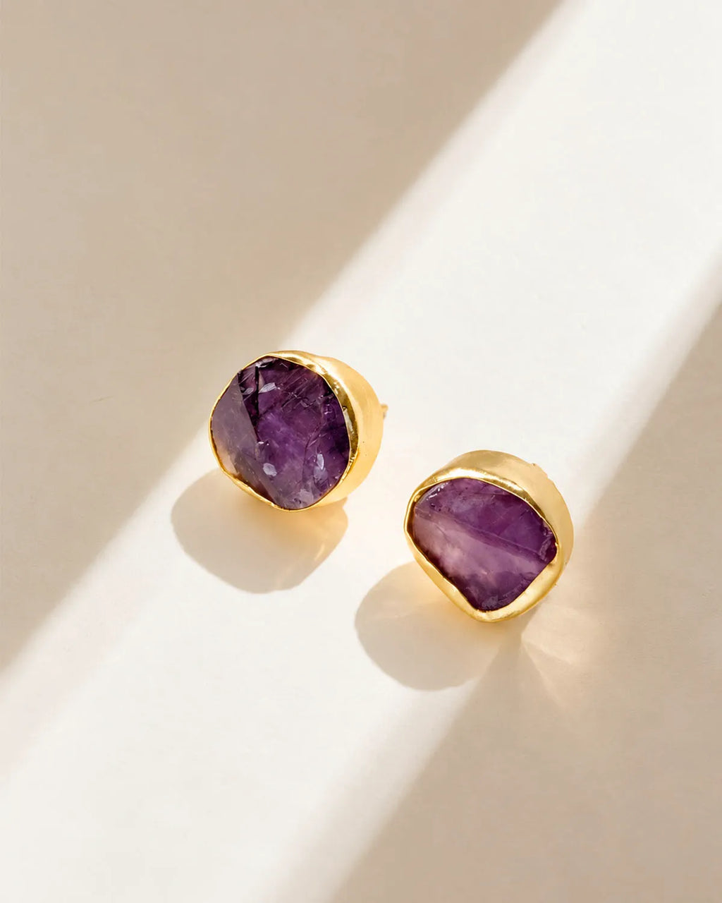 Amethyst Organic Gold Stud Earrings