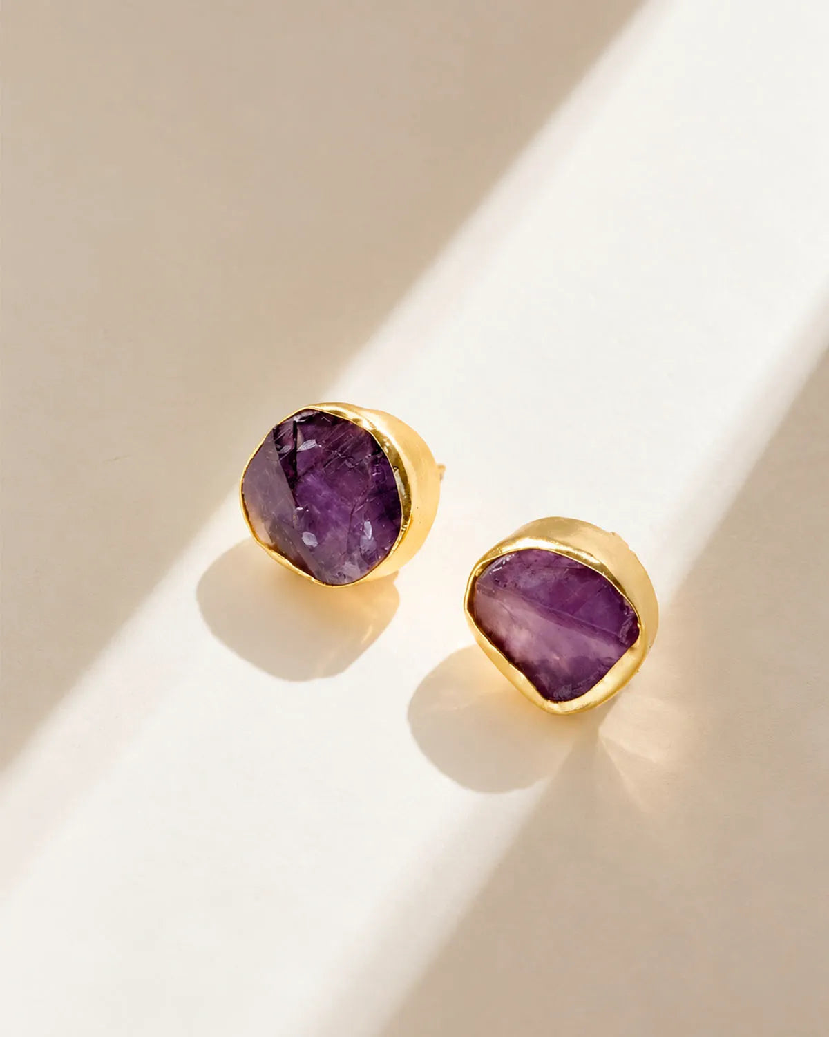 Amethyst Organic Gold Stud Earrings