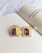 Natural amethyst textured gold stud earrings