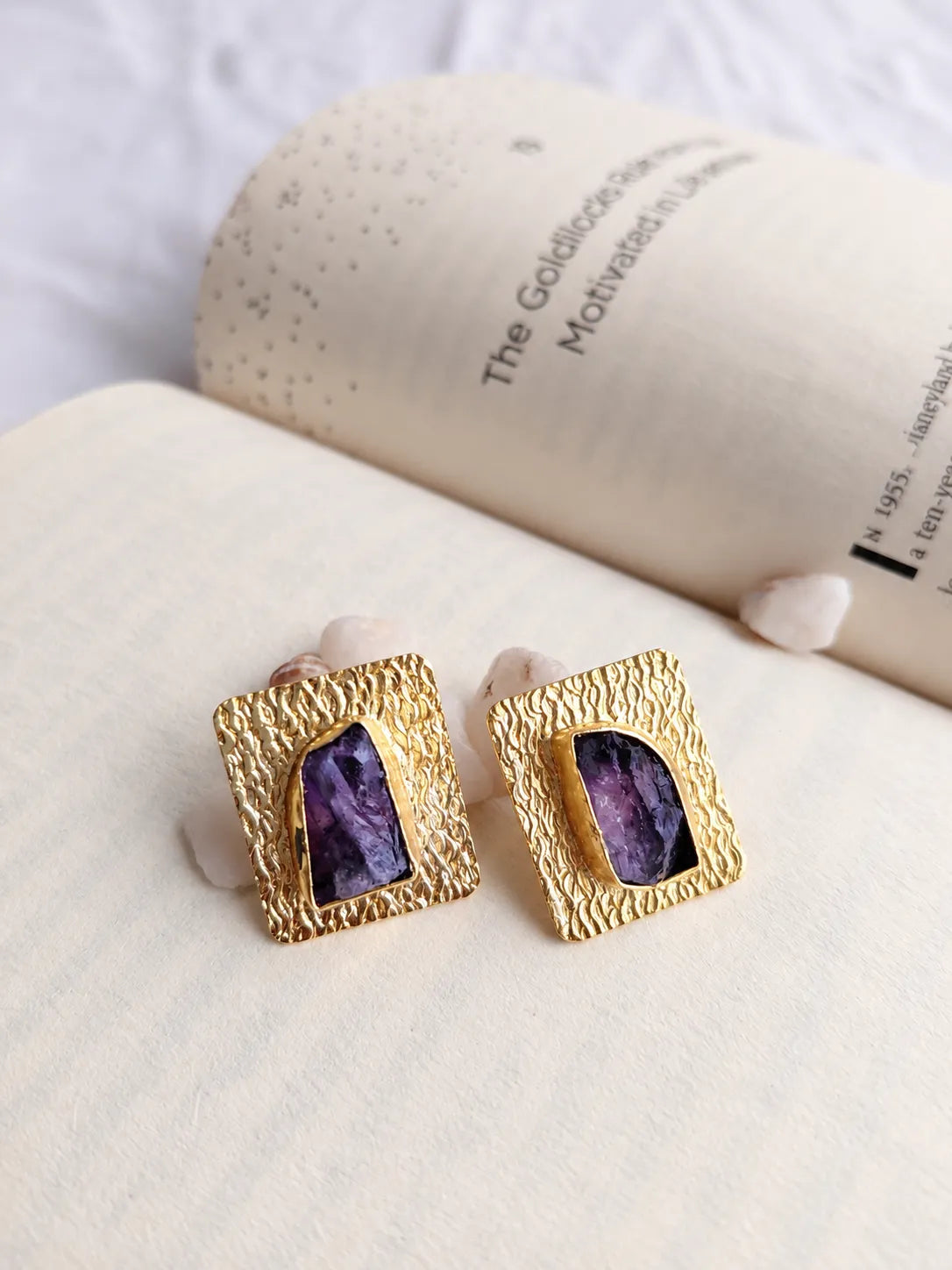 Natural amethyst statement stud earrings