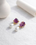Amethyst and pearl drop earrings