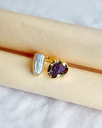 Amethyst and pearl adjustable ring front view