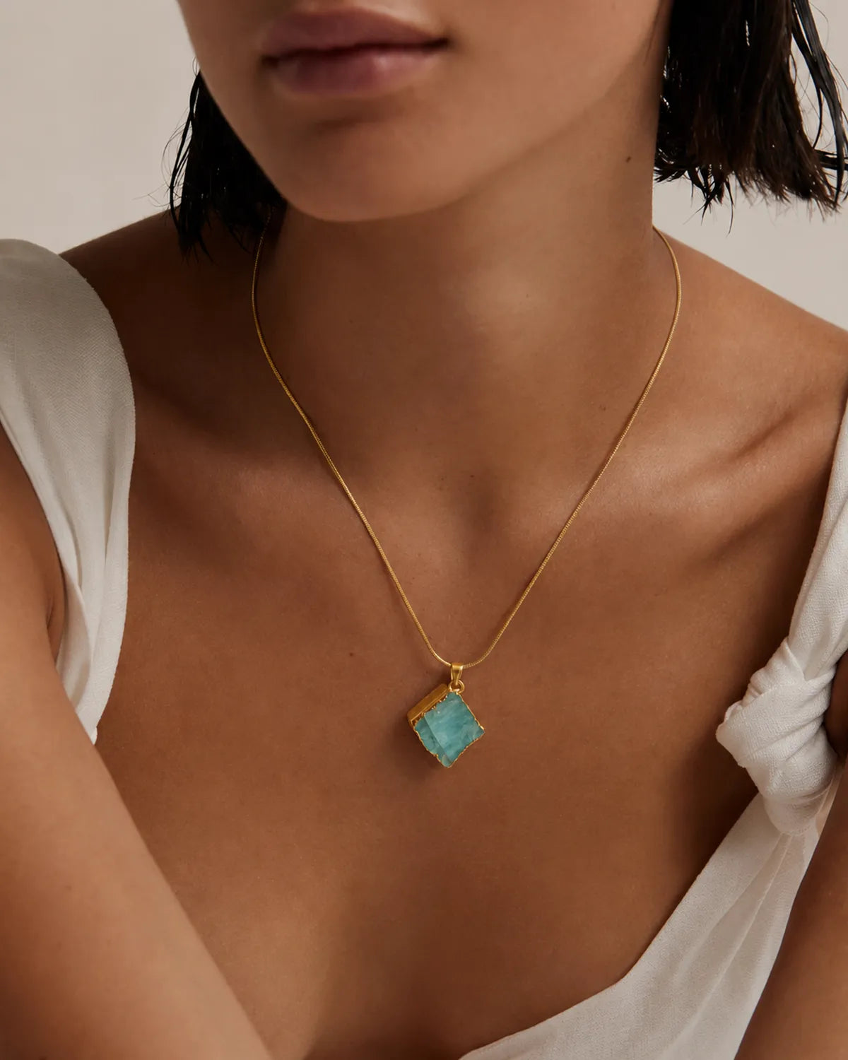 Aqua Muse 18K Gold Plated Natural Stone Pendant Necklace