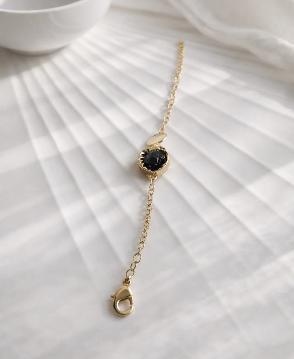 Black Onyx 18K Gold Plated Chain Bracelet