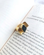 Black Tourmaline 18K gold plated statement ring angled view