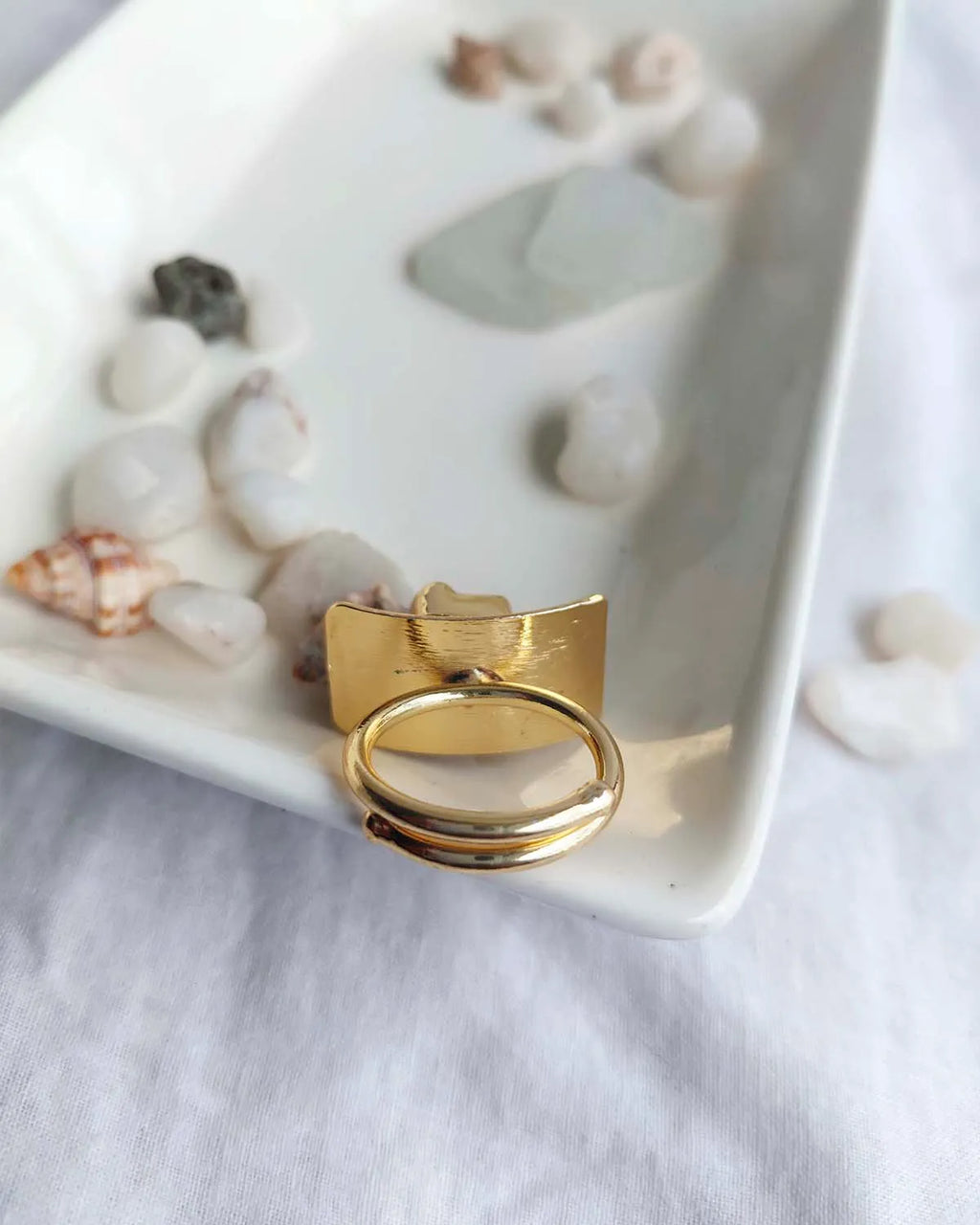 Black Tourmaline 18K gold plated statement ring back view