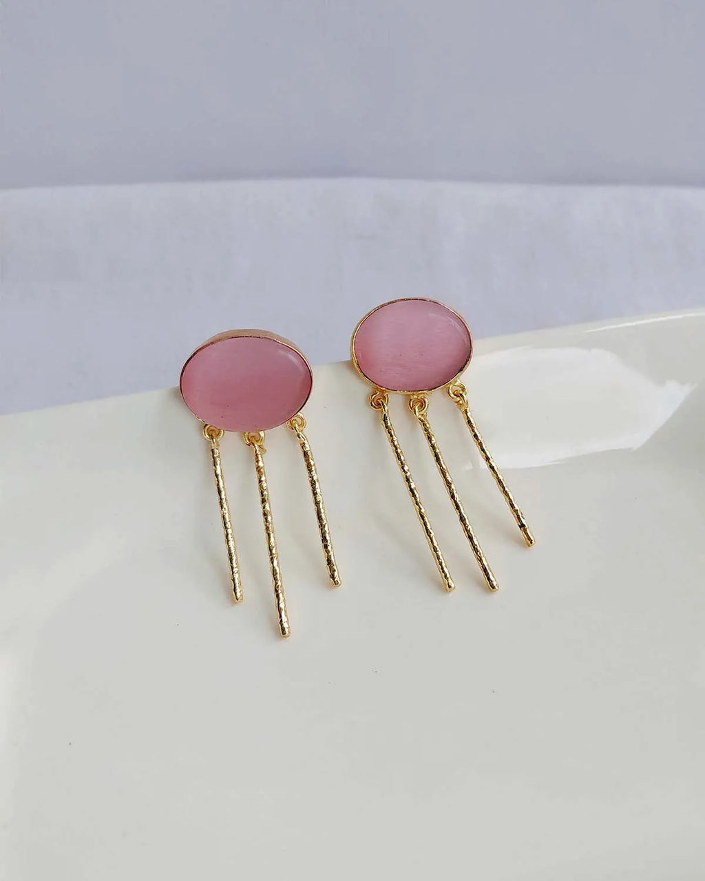 Pair of blush pink gemstone gold-plated drop earrings