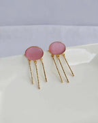 Pair of blush pink gemstone gold-plated drop earrings