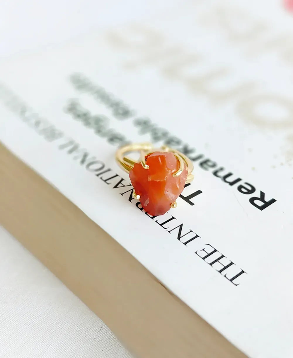 Carnelian raw stone adjustable gold ring