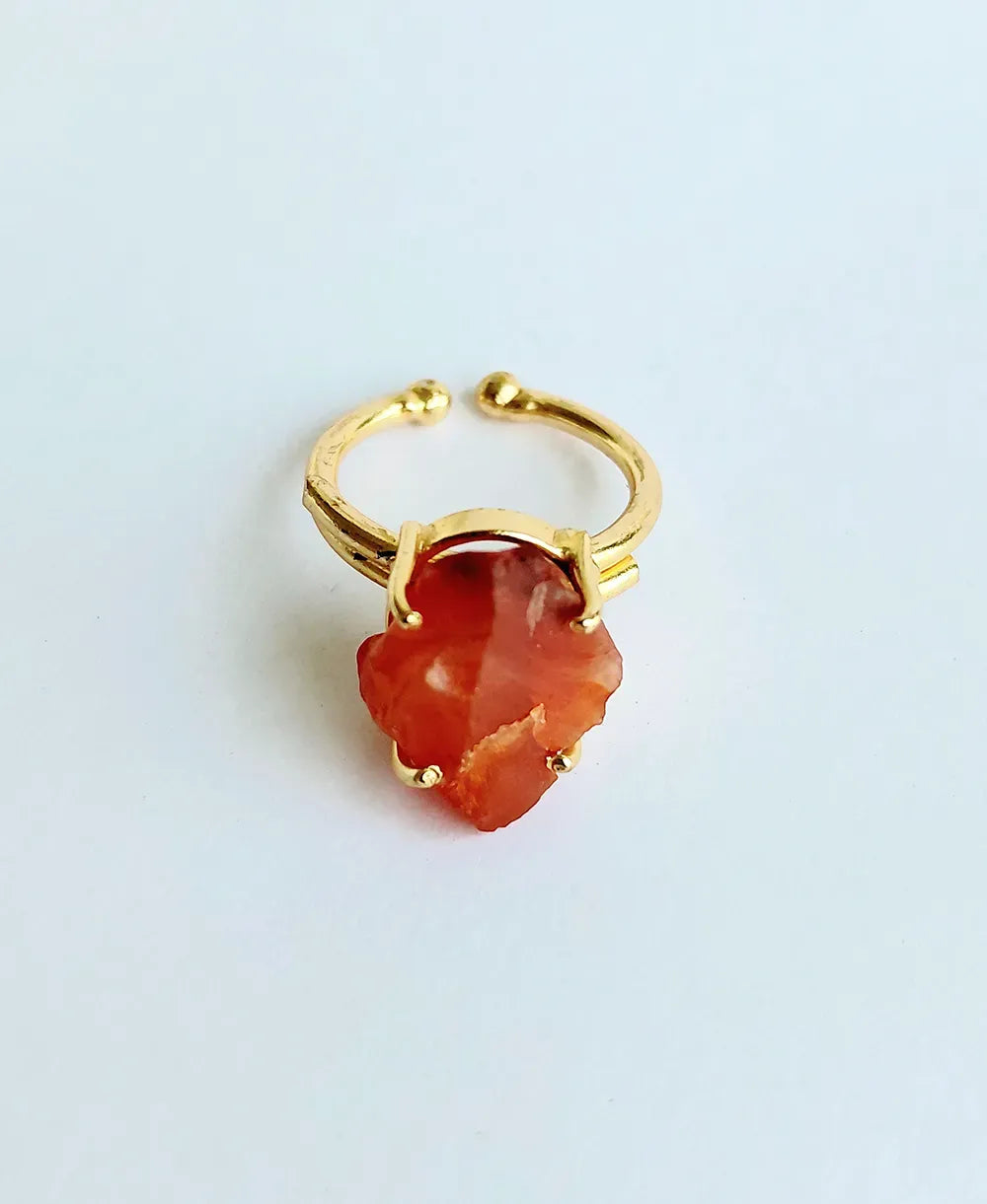Carnelian raw gemstone adjustable ring close-up