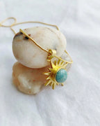 Amazonite Sunburst Muse 18K gold plated necklace close-up