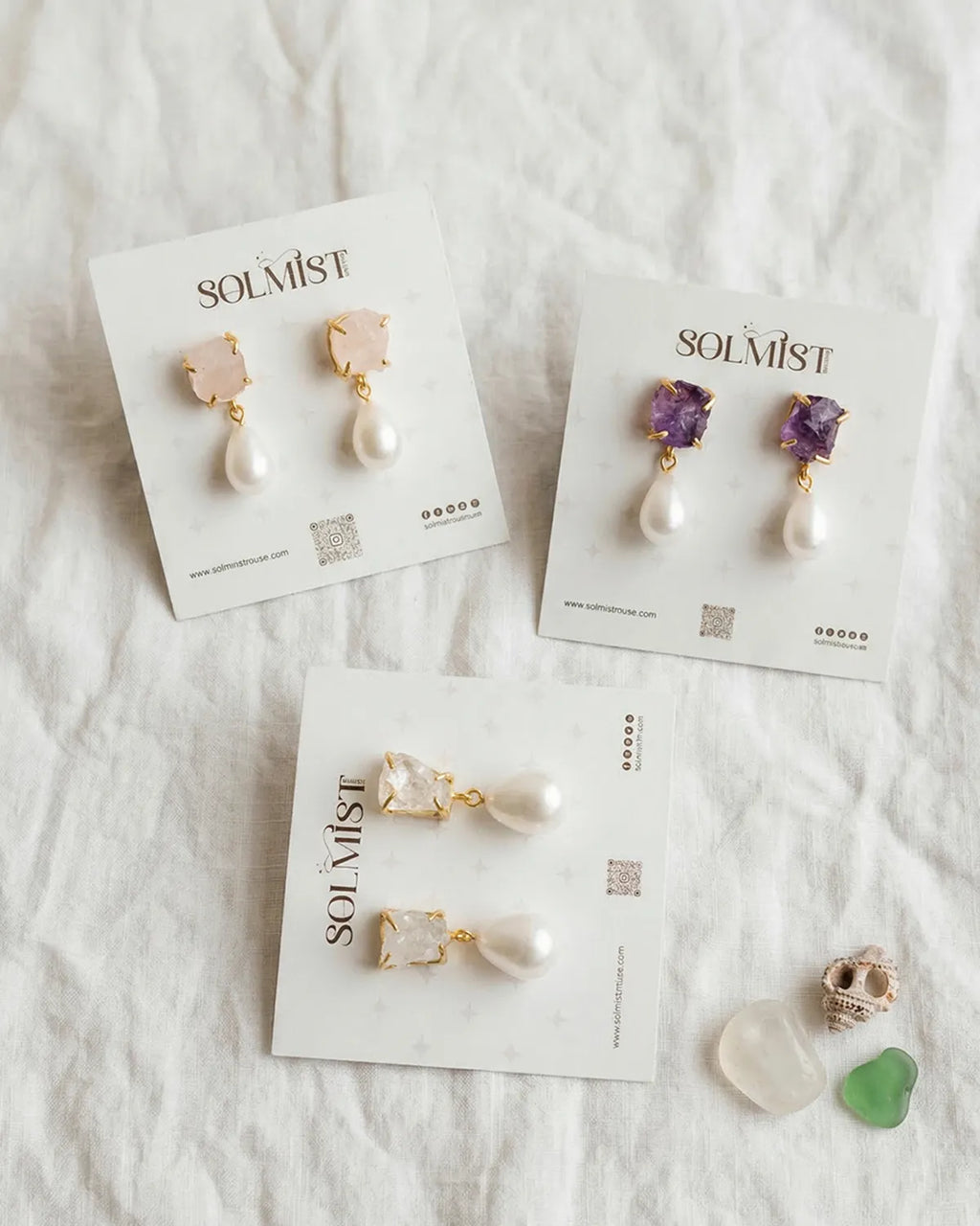 Clear Quartz and pearl drop earrings