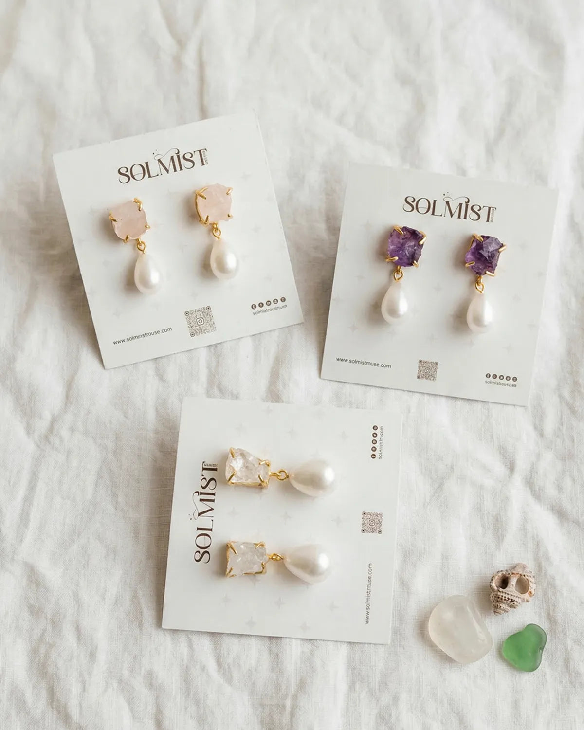 Clear Quartz and pearl drop earrings