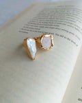 Gold plated dual stone ring with white and blush natural stones