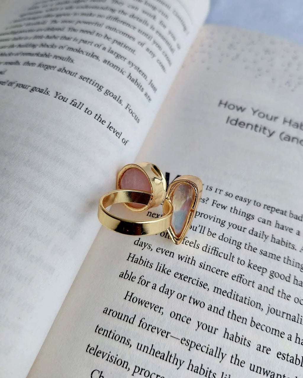 Back and side view of gold plated dual stone ring