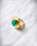 Green aventurine textured gold statement ring side view