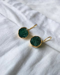 Green raw stone gold drop earrings - view 1