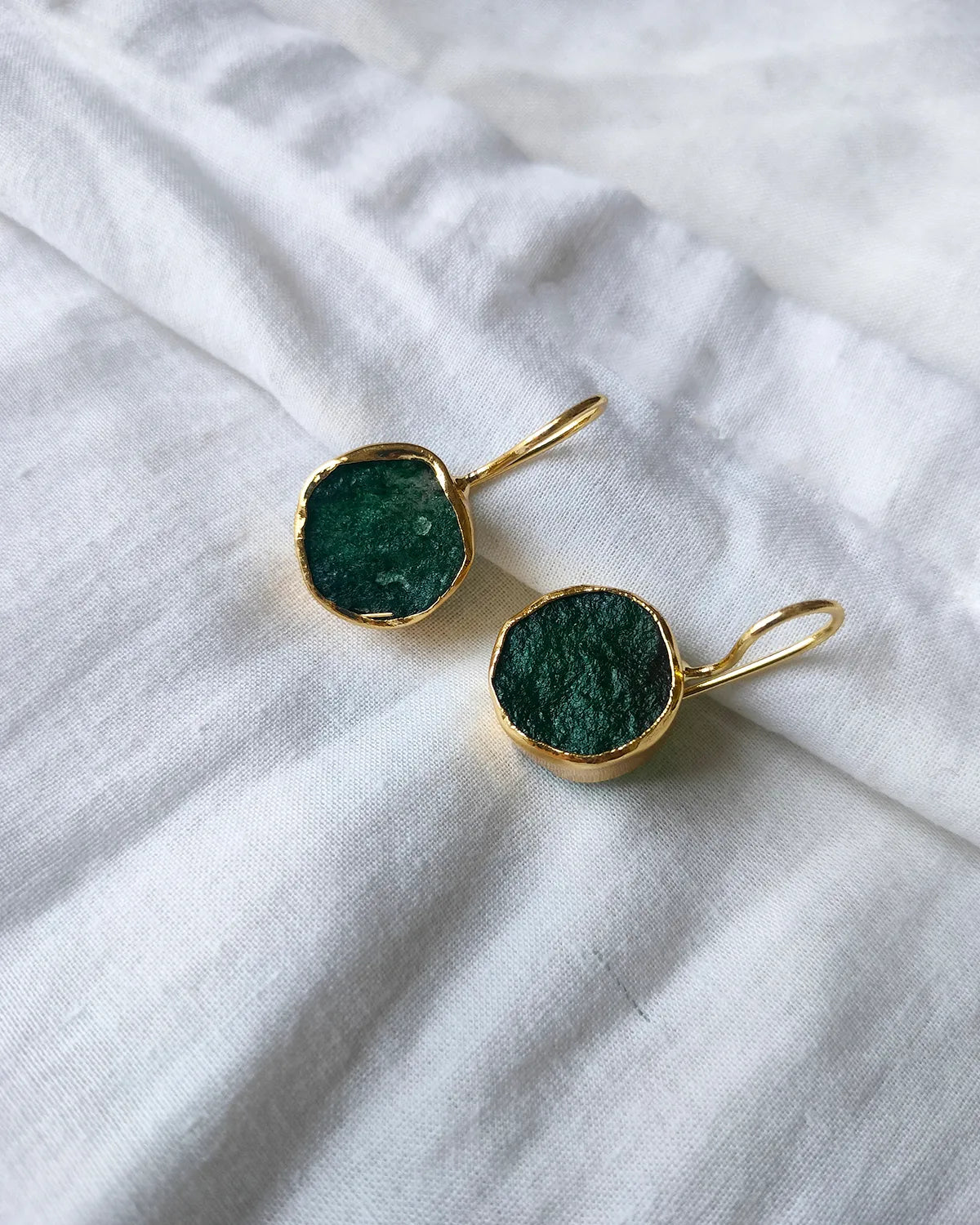 Green raw stone gold drop earrings - view 1