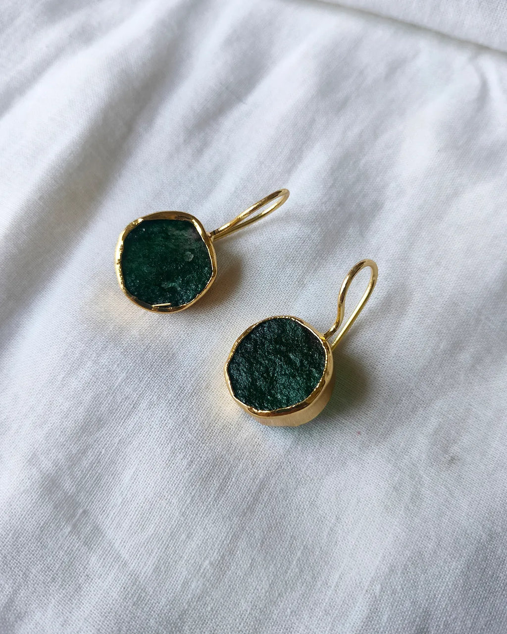 Green raw stone gold drop earrings - view 3